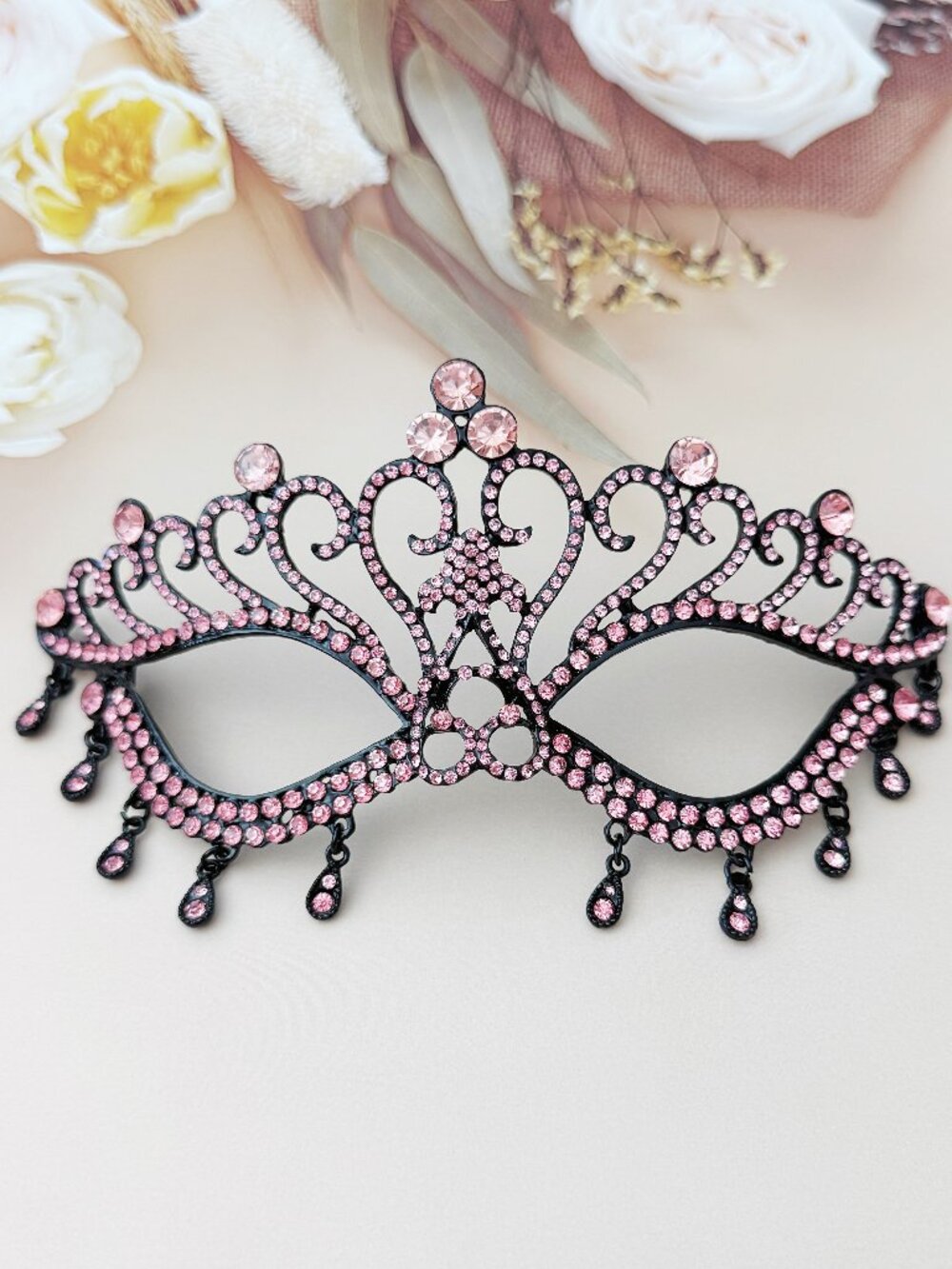 Pink Crystal Masquerade Mask, Crystal Eye Mask, Prom Ball Mask, Mardi Gras Mask